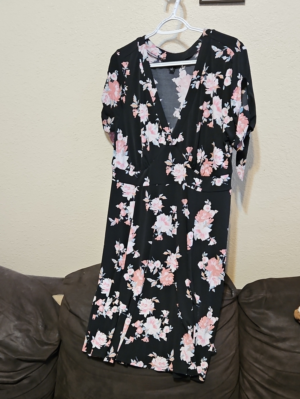 torrid Black Floral Midi Dress with Pink and Cream Blossoms
